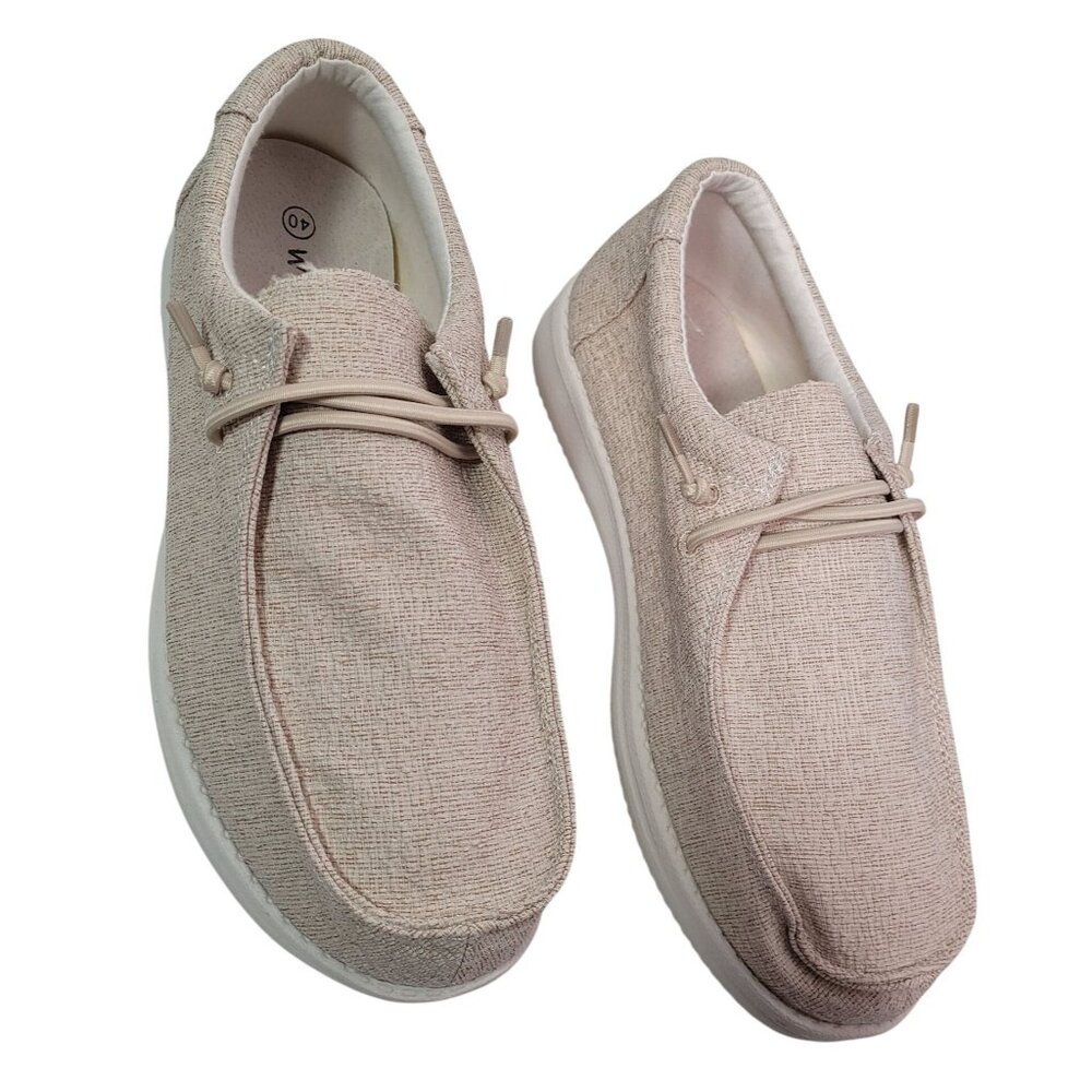 WHITIN Men's Wide Slip-On Loafers Ultra-Light Beige Casual Shoes Size 40 (8)